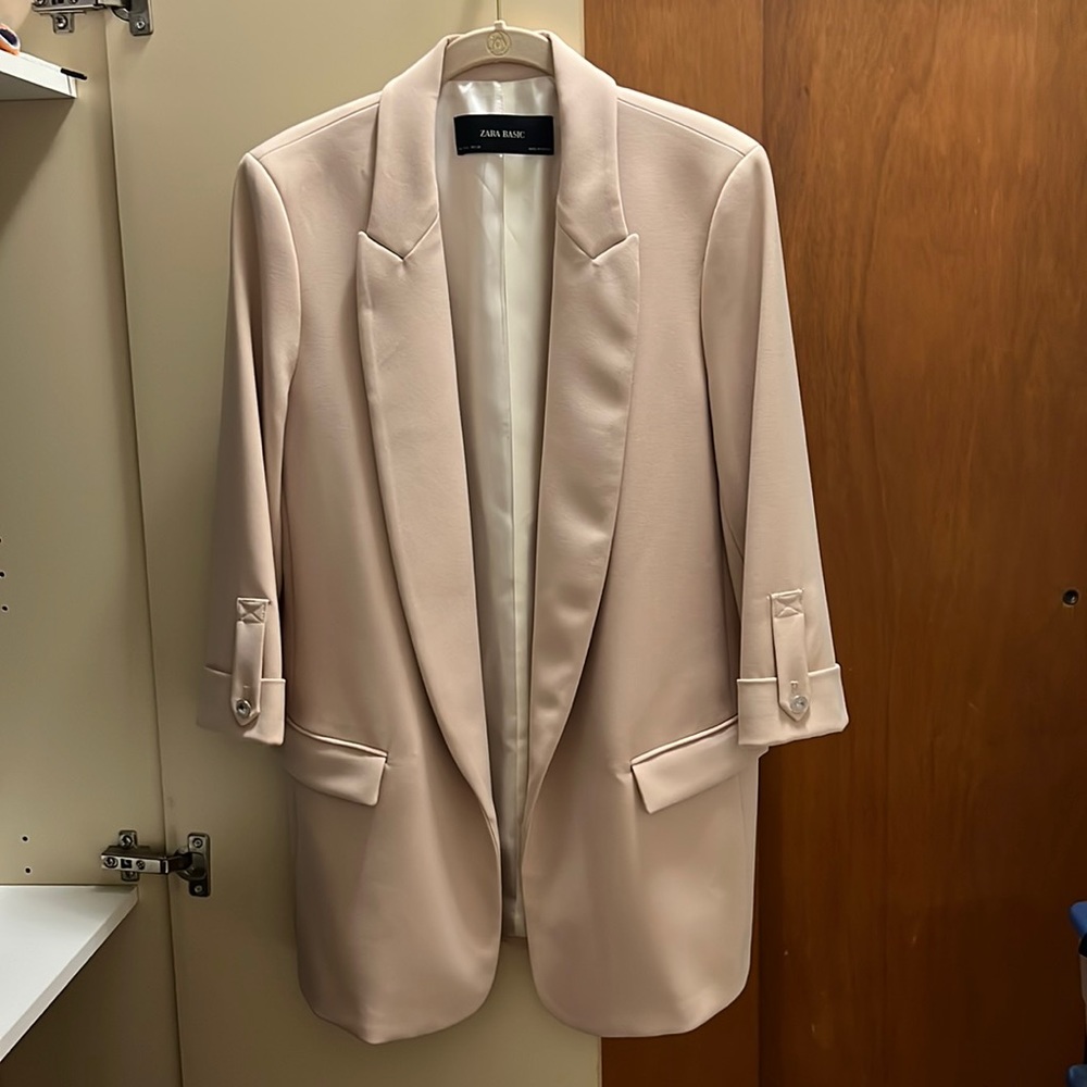 Zara Basic Long Blazer - Size L - Light Pink